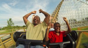 Guests on White Lightning roller coaster